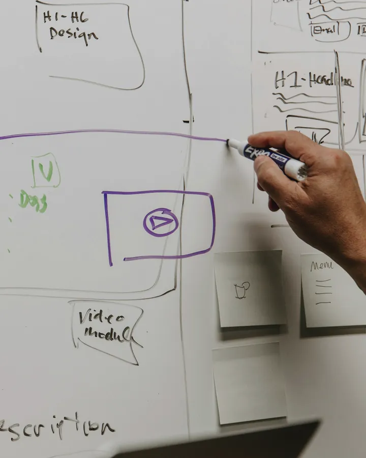 Hands drawing a diagram on a whiteboard